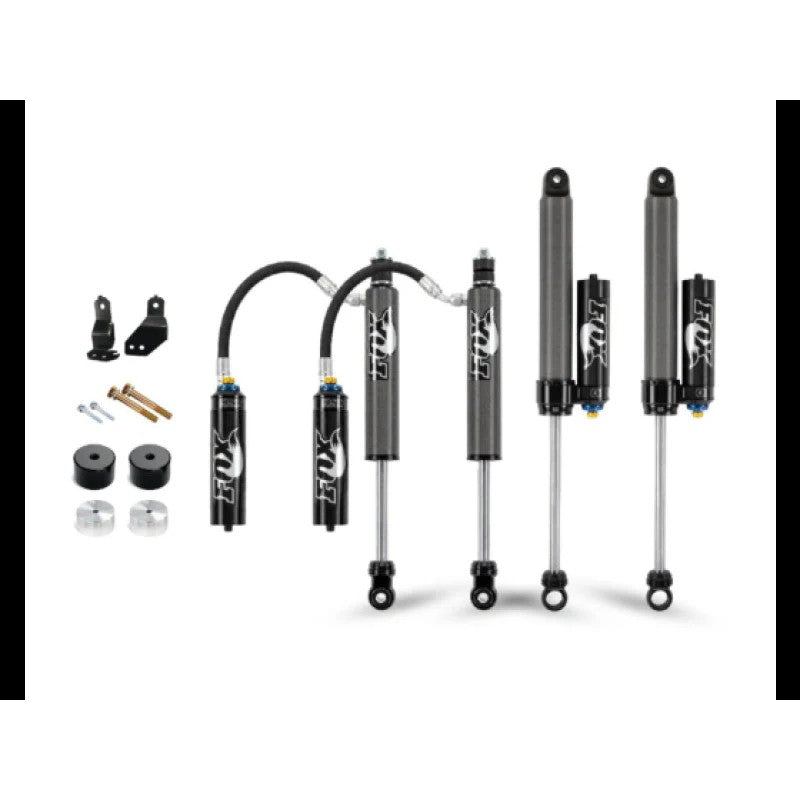 Cognito 2-inch Premier Leveling Kit with Fox 2.5 DSC Reservoir Shocks and coil spacers for 2017-2025 Ford Super Duty.