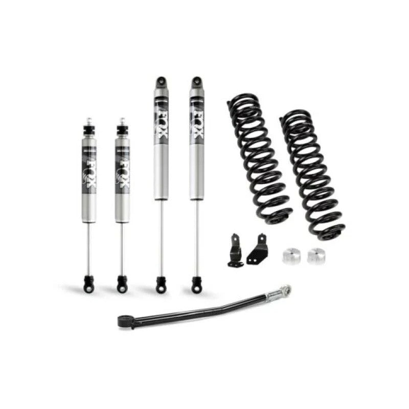 Cognito 2-inch leveling kit for Ford F-450 featuring Fox 2.0 IFP shocks, dual-rate springs, and adjustable track bar