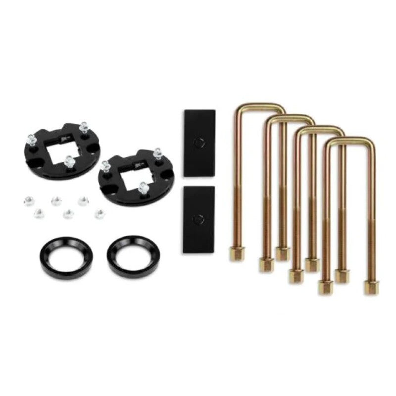 Cognito 2-inch economy leveling lift kit including steel strut spacers, preload spacers, 1-inch rear blocks, and U-bolts.