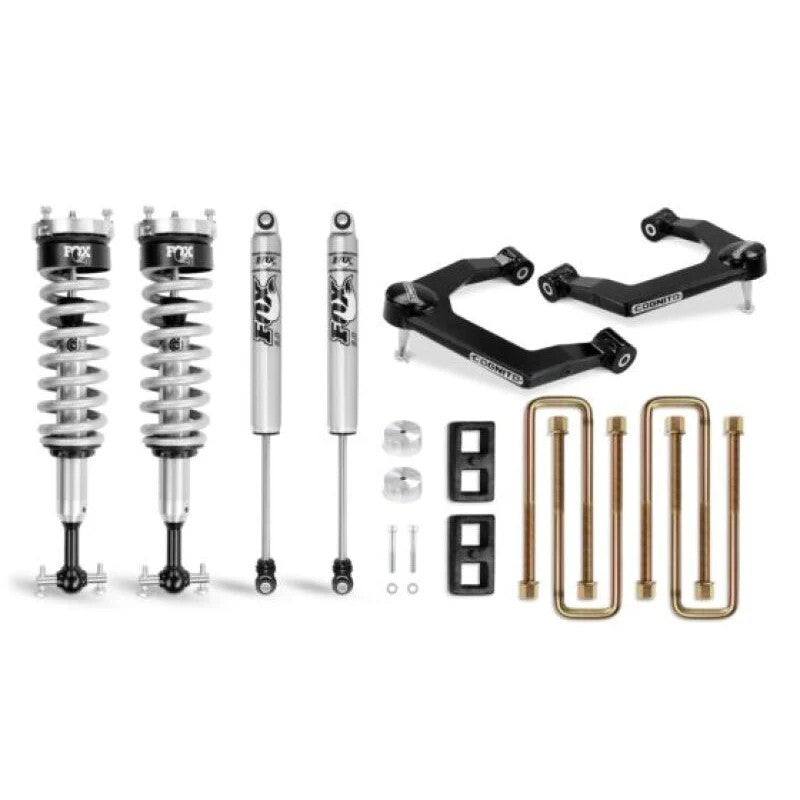 Cognito 3-inch performance leveling lift kit with Fox 2.0 coilovers and SM Series upper control arms.