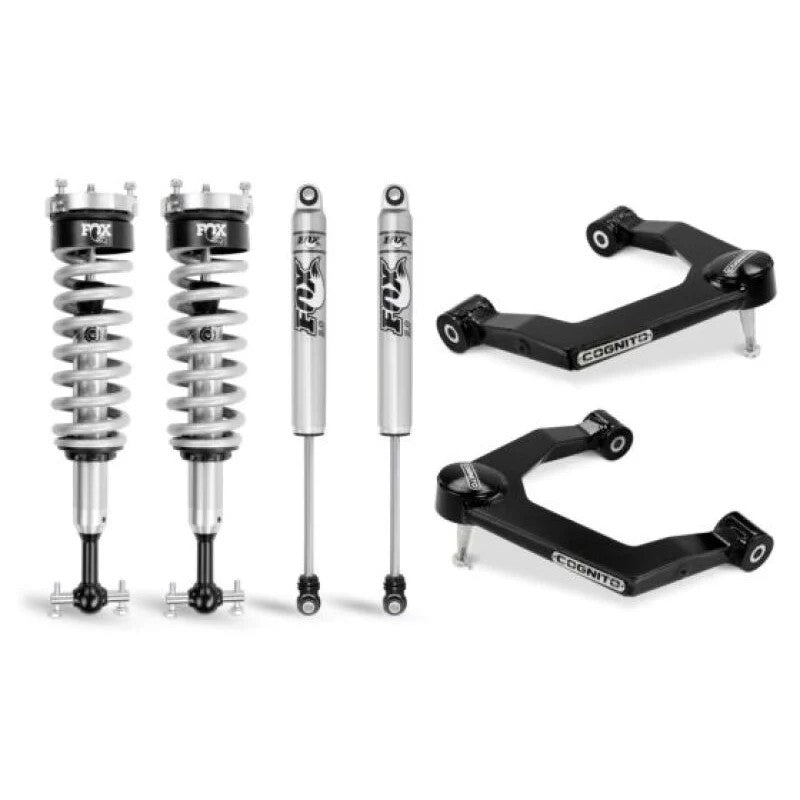 Cognito 3-inch leveling kit featuring SM Series upper control arms, Fox 2.0 front coilovers, and rear shocks.