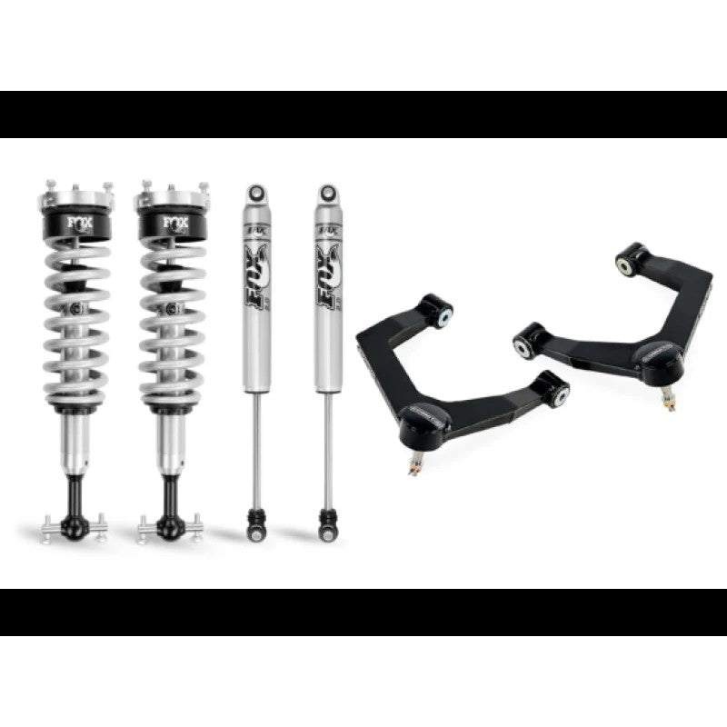 Cognito 1-inch leveling kit including SM Series upper control arms and Fox 2.0 Performance Series IFP coilovers.