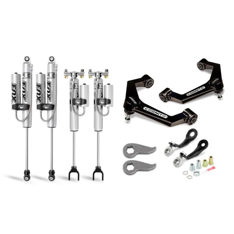 Cognito 3-inch Premier Leveling Kit including Fox 2.0 Remote Reservoir shocks, boxed control arms, and torsion keys.