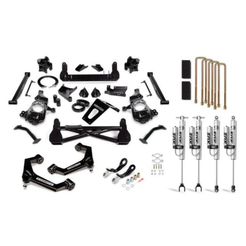Cognito 7-inch performance lift kit with Fox 2.0 remote reservoir shocks and boxed upper control arms for GM HD trucks.