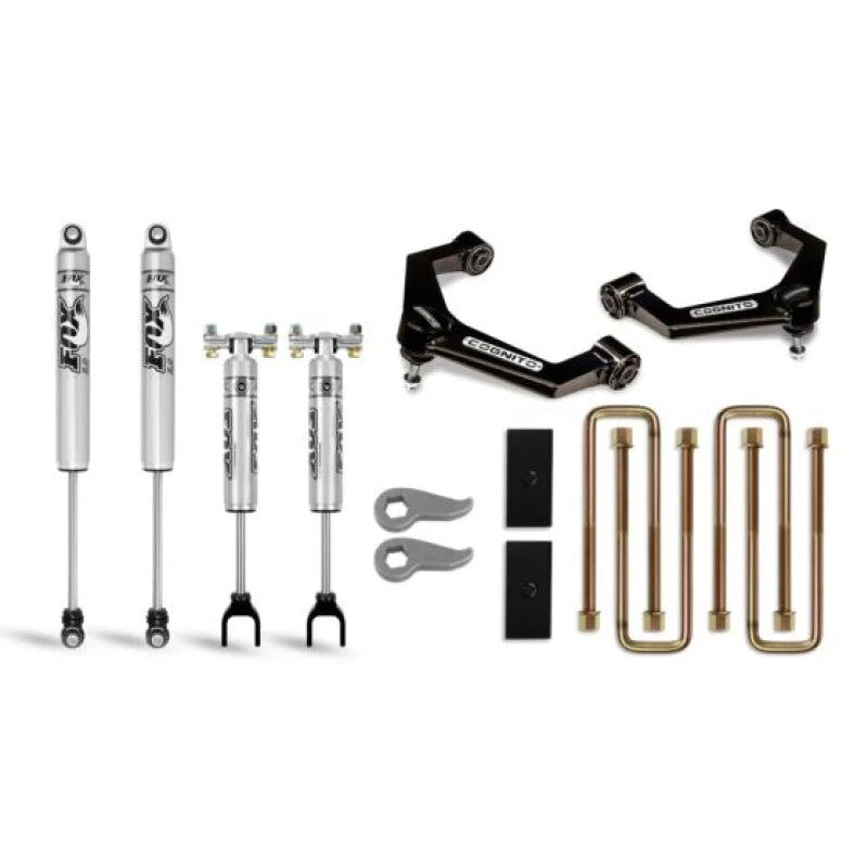 Cognito SM Series 3-inch leveling lift kit with Fox 2.0 IFP shocks, torsion keys, and control arms for GM 2500HD trucks.