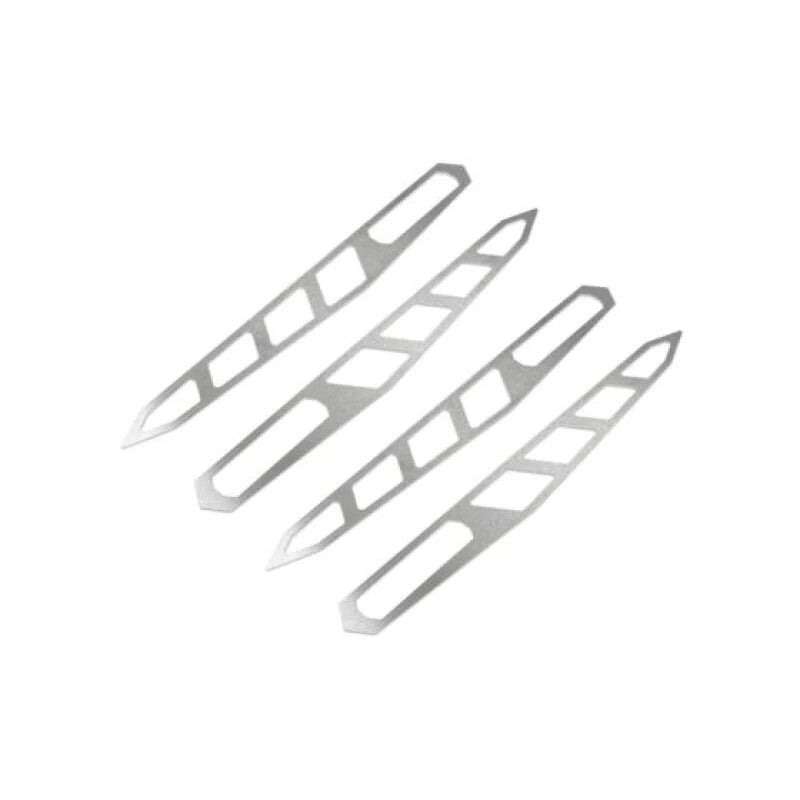 Four raw brushed 1/16-inch stainless steel enhancement plates with a roll of 3M VHB tape for Cognito traction bars.
