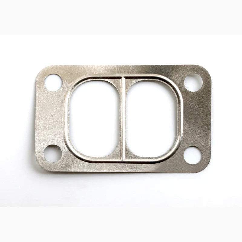 Cometic C15586 .016 inch thickness stainless steel divided T3 turbocharger inlet flange gasket.