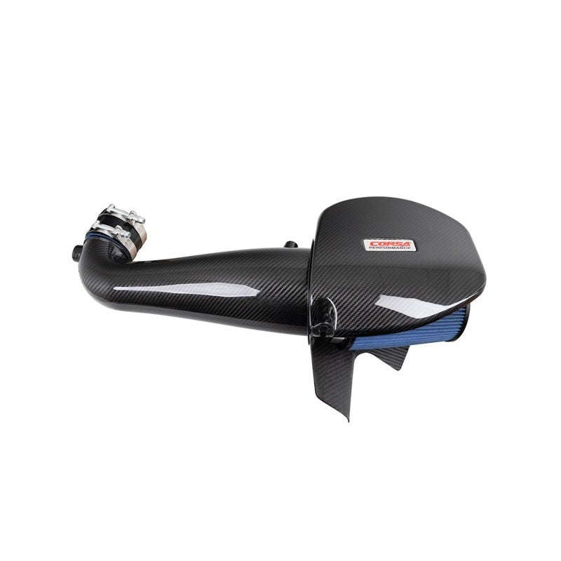 Corsa Performance 44017 carbon fiber open element air intake with 1x1 twill weave and MaxFlow 5 oiled filter.