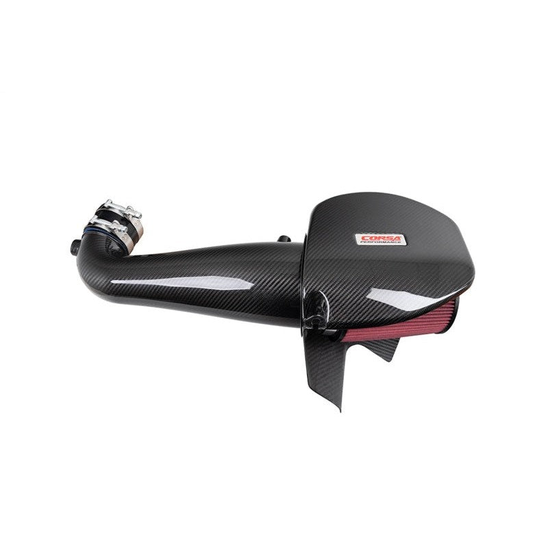 Corsa 1x1 twill carbon fiber open element air intake system with DryTech 3D filter for 5.7L HEMI engines.