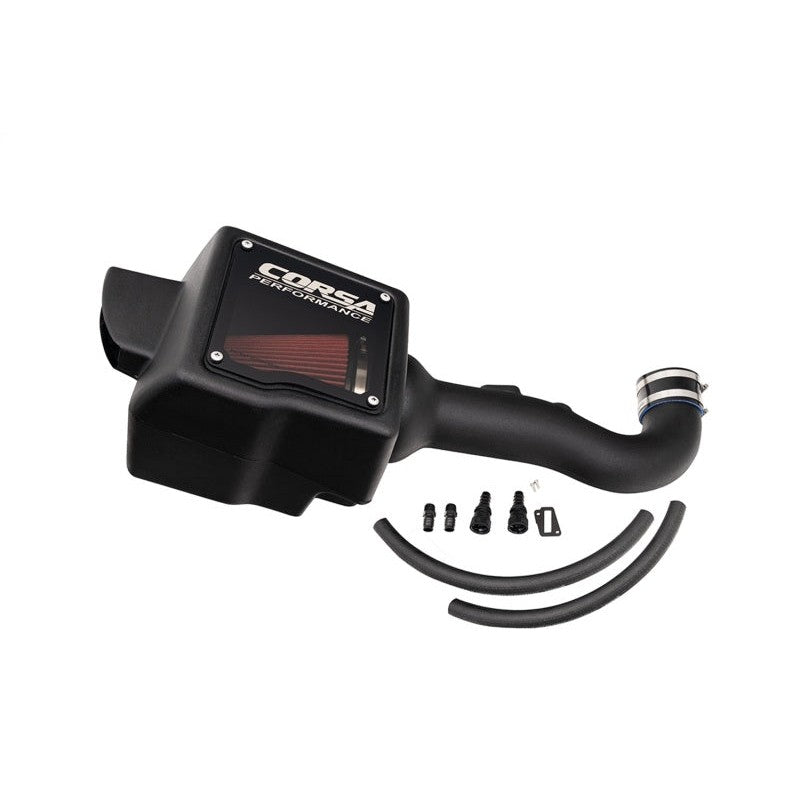 Corsa cold air intake with black airbox, smoked acrylic lid, and DryTech air filter for 2014-2020 GM 5.3L V8 trucks.