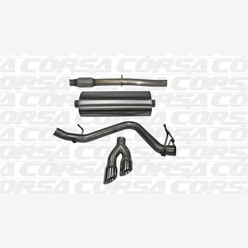 Corsa 304 stainless steel cat-back exhaust system with polished dual-walled tips for 2014-2019 GMC and Chevy 1500 trucks