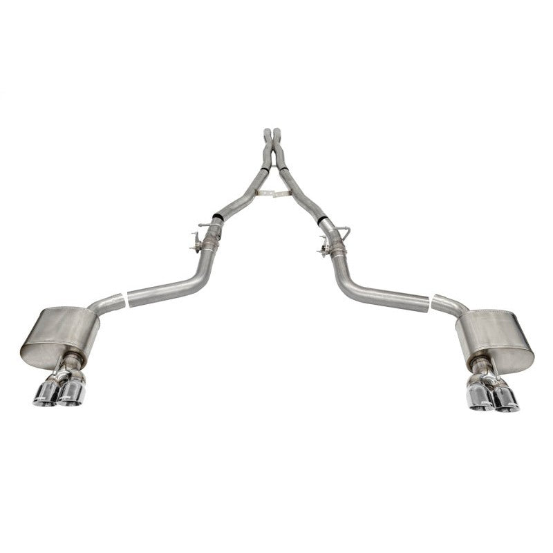 Corsa 2.75-inch valved cat-back exhaust system with twin 3.5-inch polished Pro Series tips for 2015-2023 Dodge Challenger