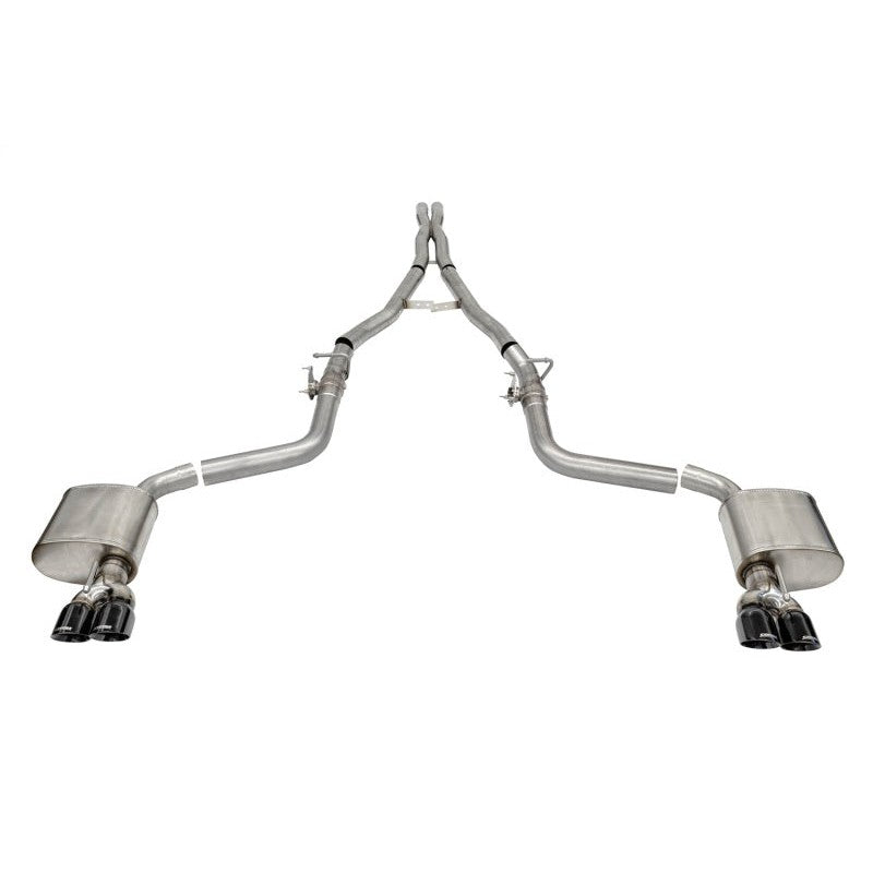 Corsa 2.75-inch stainless steel valved cat-back exhaust for Dodge SRT models with twin 3.5-inch black PVD tips.