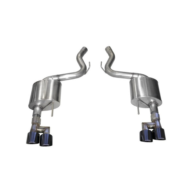 Corsa Sport 3-inch axle-back exhaust system with dual 4-inch Black PVD stainless steel tips for 2018-2023 Ford Mustang.