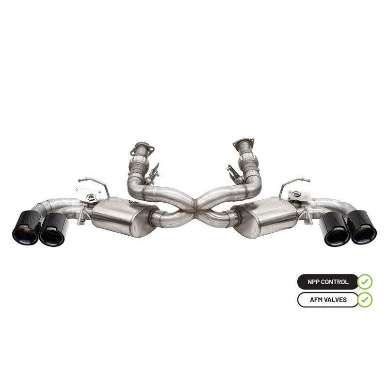 CORSA Performance valved cat-back exhaust with 4.5-inch carbon fiber black PVD tips for C8 Corvette Stingray