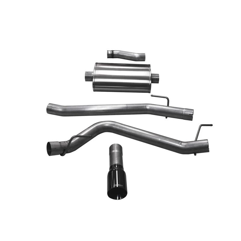 Corsa single side exit cat-back exhaust system with a 4-inch dual-walled black stainless steel tip for Jeep Gladiator.