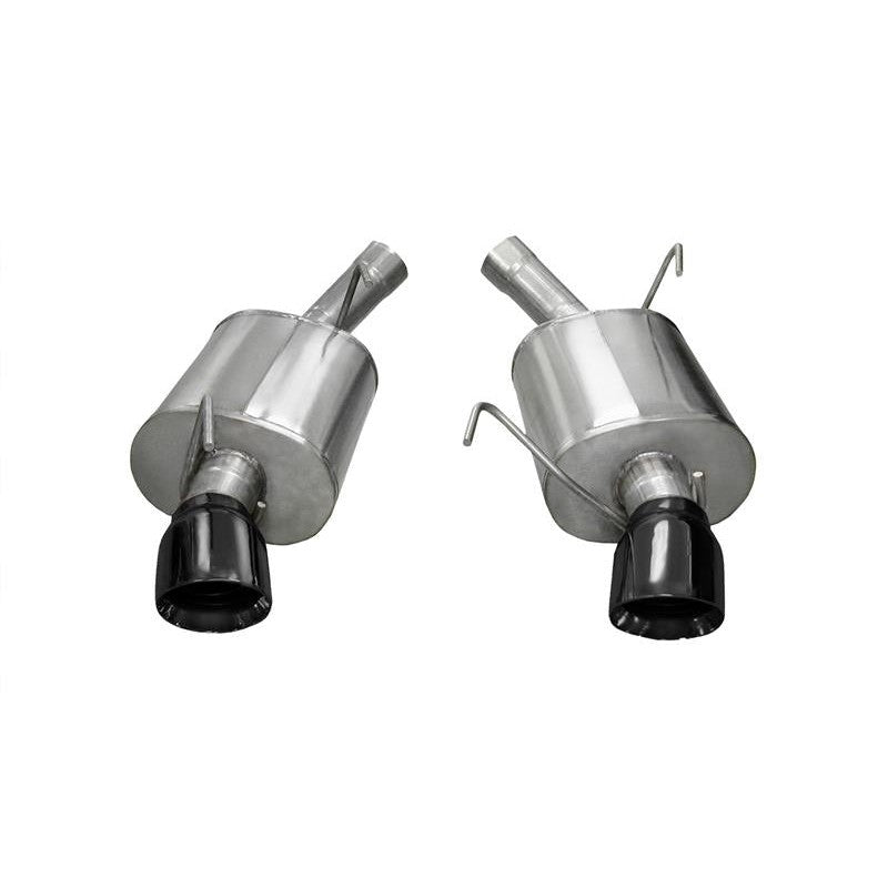 Corsa Sport axle-back exhaust system with dual-walled black tips and 304 stainless steel piping for 2005-2010 Mustang.