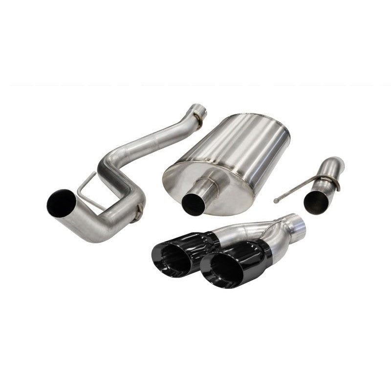 Corsa Sport series cat-back exhaust system featuring dual-walled black tips for 2011-2014 Ford F-150 Raptor.
