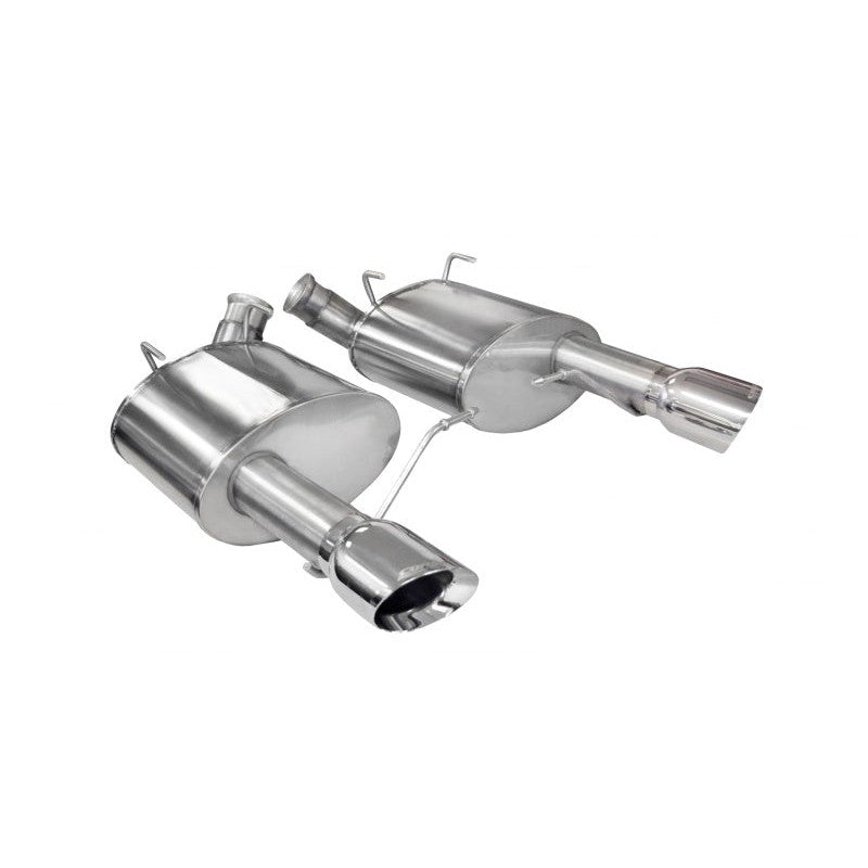 Corsa Sport axle-back exhaust system for Ford Mustang with dual polished stainless steel tips and 304 steel piping.