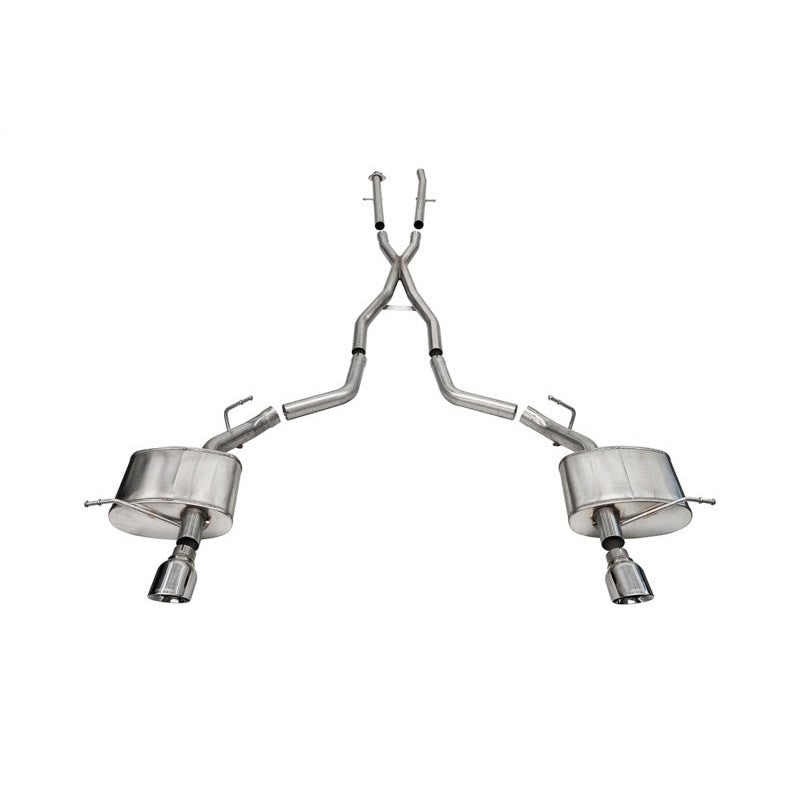 CORSA Xtreme cat-back exhaust system for 5.7L Dodge Durango featuring 2.5 inch stainless piping and polished 4.5 inch tips.