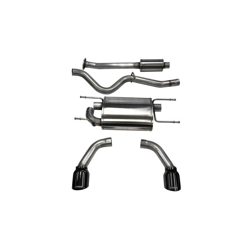 Corsa Sport cat-back exhaust system with dual-walled black tips for 2013-2025 Subaru BRZ and Toyota 86.