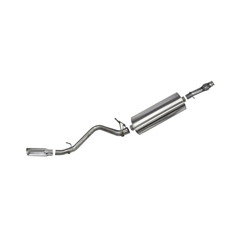 Corsa single side exit cat-back exhaust system with a polished stainless steel slash-cut tip.