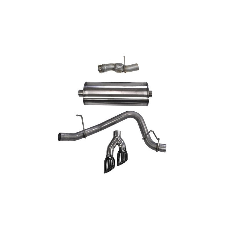 Corsa 304 stainless steel single side exit cat-back exhaust system with dual-walled polished black tips.