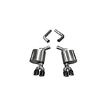 Corsa Sport axle-back exhaust system featuring 304 stainless steel tubing and dual 3.5-inch black exhaust tips.