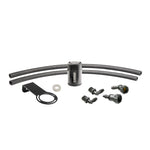 Corsa CC0007 aluminum oil catch can with 11-gauge mounting bracket and quick-disconnect hoses.