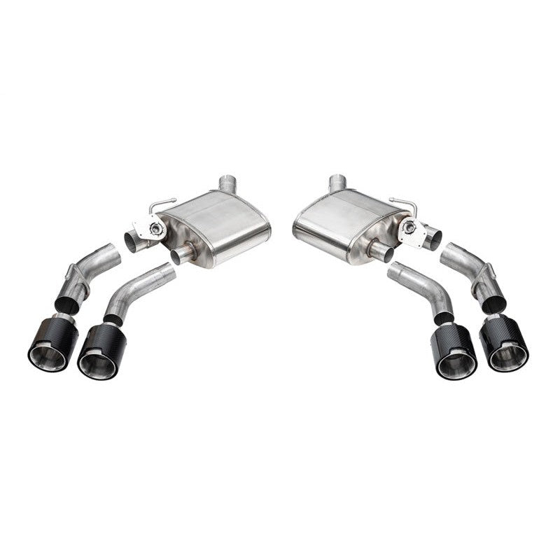 Corsa Performance valved axle-back exhaust system with quad carbon fiber tips for 2016-2024 Chevrolet Camaro SS and ZL1.