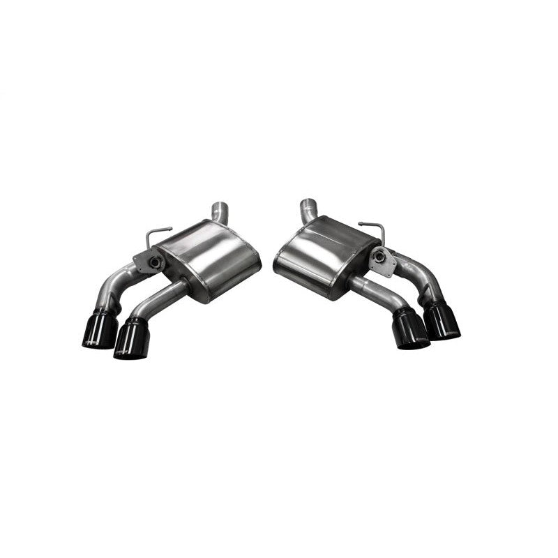 Corsa Xtreme axle-back exhaust system with 304 stainless steel piping and dual-walled black tips for Chevrolet Camaro.