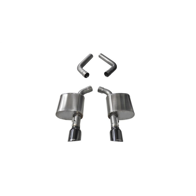 Corsa Sport axle-back exhaust system featuring 304 stainless steel piping and dual 4.5-inch black finished tips.