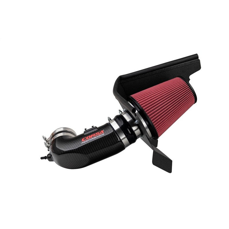Carbon fiber air intake system with a DryTech 3D filter and black aluminum heat shield for a 2017-2023 Chevrolet Camaro ZL1.