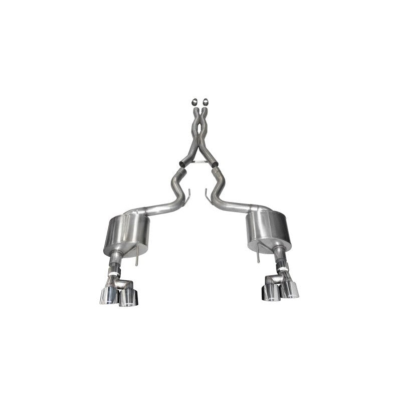 Corsa 3-inch 304 stainless steel cat-back exhaust system with 4-inch polished dual-walled tips for 5.0L Ford Mustang
