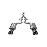 Corsa 304 stainless steel cat-back exhaust system for Ford Mustang GT with quad 4-inch dual-walled black tips.