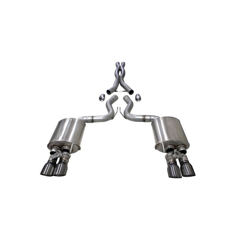 Corsa 3-inch 304 stainless steel cat-back exhaust with dual 4-inch gunmetal PVD tips for 2018-2023 Ford Mustang GT.
