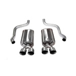 Corsa Sport axle-back exhaust system with 3-inch 304 stainless steel piping and dual 4-inch black PVD tips.