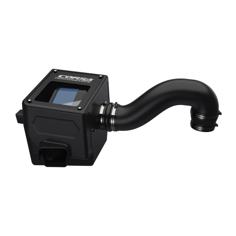 Corsa Performance cold air intake with black housing, smoked acrylic lid, and Donaldson PowerCore filter for Ram 1500.