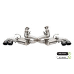 Corsa 304 stainless steel 3-inch valved cat-back exhaust for Corvette C8 with 4.5-inch black quad tips.