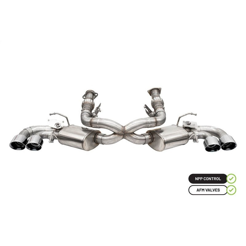 Corsa 304 stainless steel 3-inch valved cat-back exhaust with four 4.5-inch polished tips for Corvette C8.
