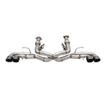 Corsa 304 stainless steel cat-back exhaust for C8 Corvette with four 4.5-inch black tips and AFM simulator brackets.