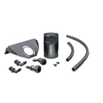 Corsa CC0005 oil catch can for Corvette C8 with black 6061 aluminum housing and quick-disconnect fittings.