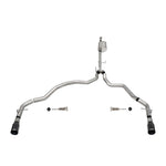 Corsa Sport Cat-Back exhaust system with 304 stainless steel piping and dual black PVD rear exit tips.