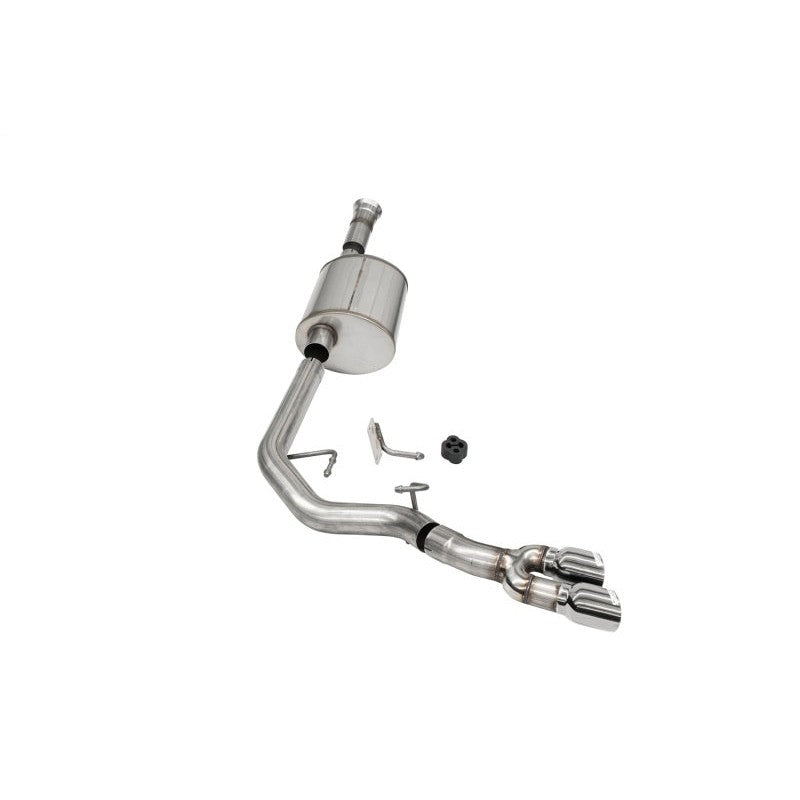 Corsa Sport Cat-Back exhaust system with polished tips and front-of-tire exit for 2021-2025 Ford F-150 SuperCab.