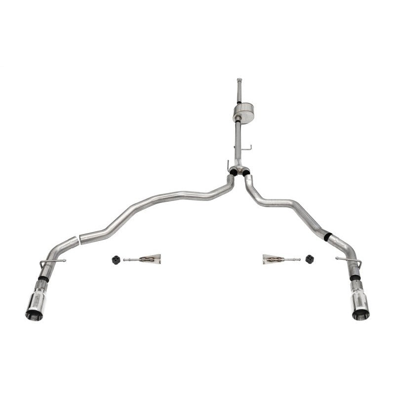 Corsa Performance 304 stainless steel Xtreme cat-back exhaust with dual rear exit polished tips for Ford F-150 5.0L.