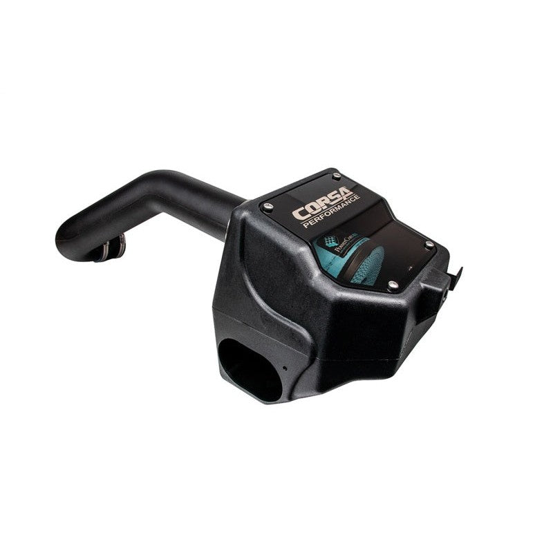 Corsa Performance cold air intake system for 2021-2023 Ford F-150 5.0L featuring smoked lid and Powercore filter.