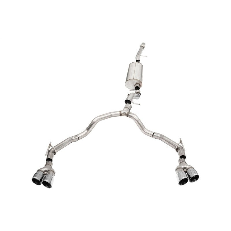 Corsa 304 stainless steel cat-back exhaust system with 4-inch polished dual-wall tips for 2021-2023 GM SUVs.