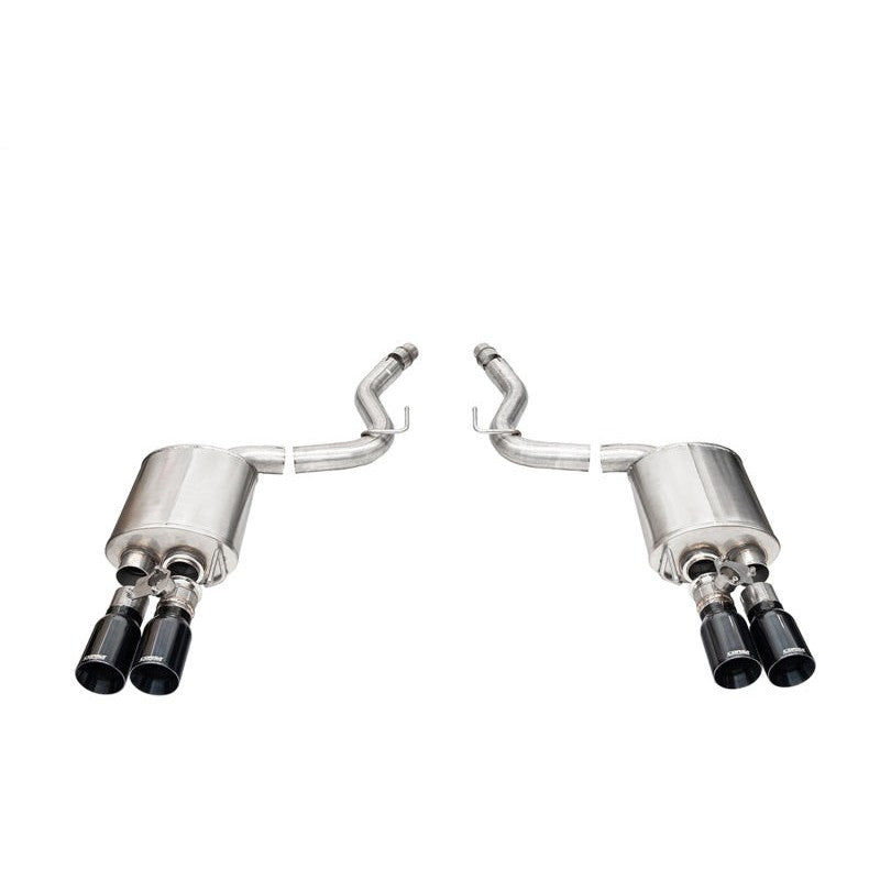 Corsa 3-inch axle-back exhaust system with twin 4-inch black dual-wall stainless steel tips for 2024-2025 Mustang GT