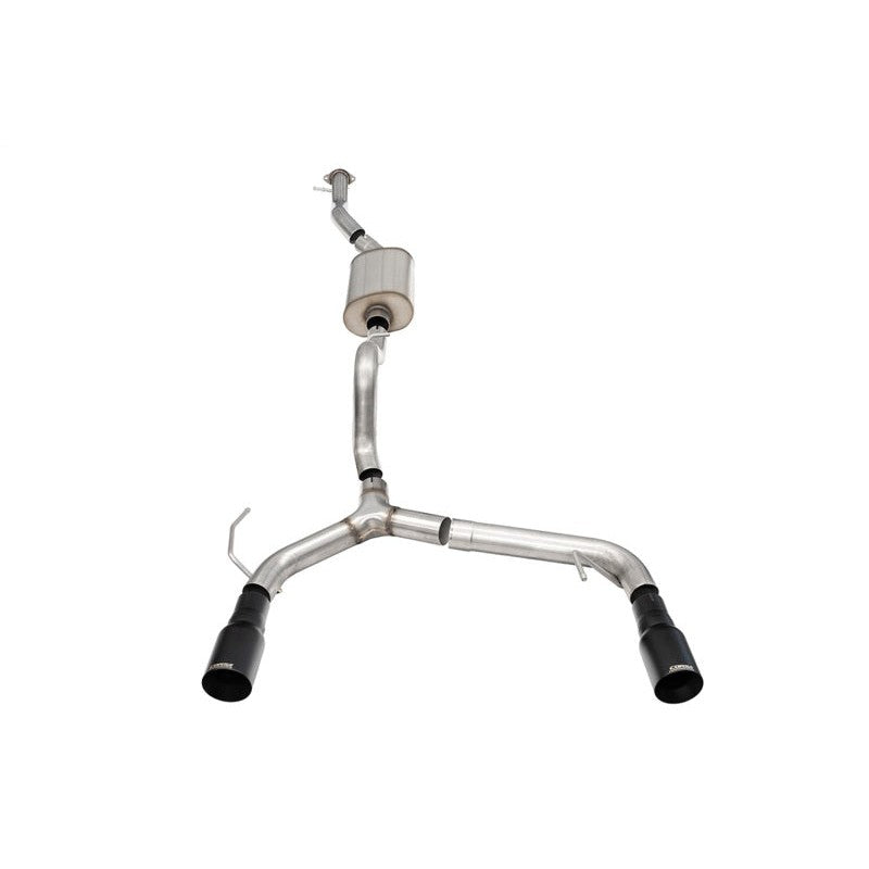 Corsa Performance 2.75 inch cat-back exhaust system for Ford Bronco featuring high-tuck muffler and 4 inch black tips.