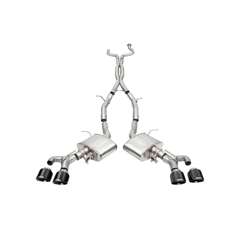 Corsa 304 stainless steel 3-inch cat-back exhaust system with double X-pipe and 4.5-inch black PVD tips